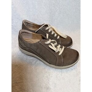 Aetrex Dana Brown Leather Lace Up Sneakers Braided Heel DM306WM Womens Size 7